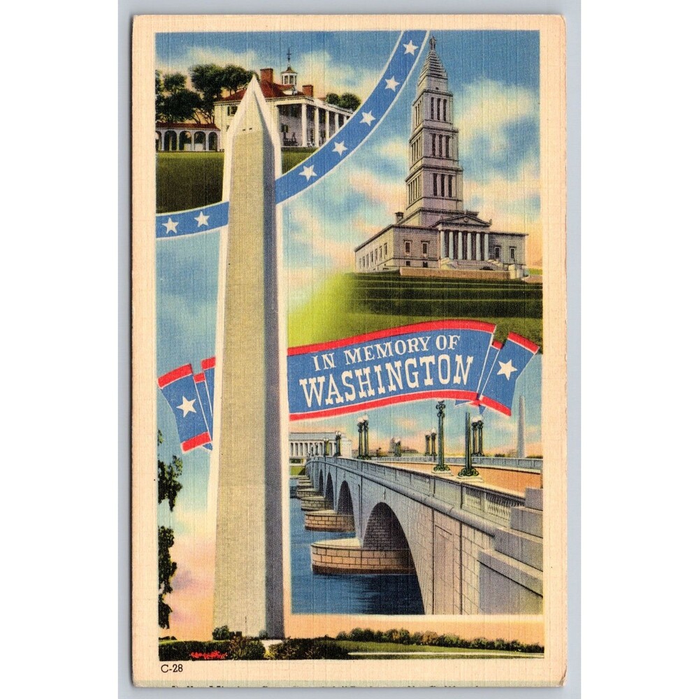 Vtg Washington DC Linen Postcard In Memory of Washington Capitol Souvenir Co